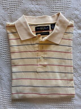 Golden Bear Polo Golf Shirt 100% Mercerized Cotton Yellow Striped Men’s Size L